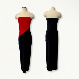 Vintage 1990s Charlotte Russe Tube Top Bodycon Maxi Dress Asymmetric Red + Black